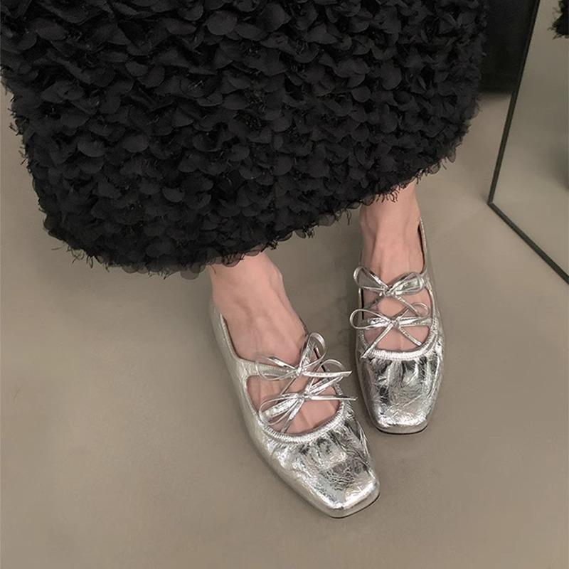 

Серебристые туфли-лодочки на плоской подошве с красивым бантом, на одном ремешке, Мэри Джейн, женские новые 39 серебряный