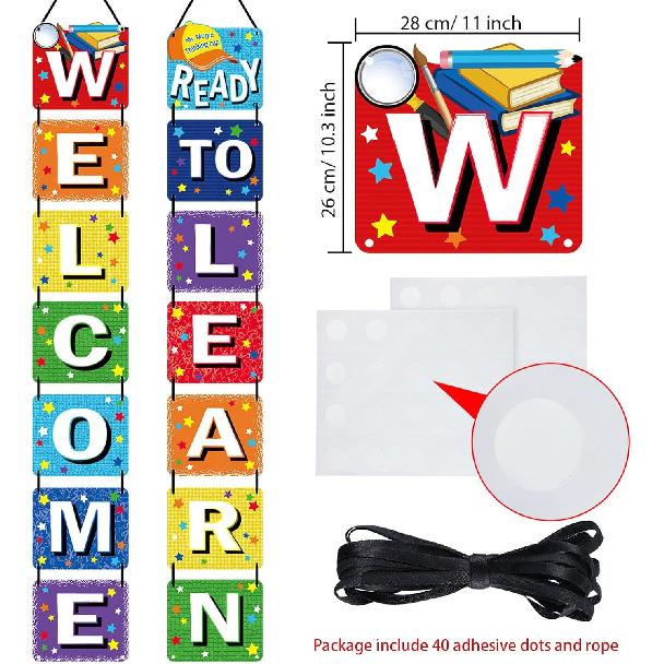 Blulu Back to School Banner Welcome Banner for First Day of School Welcome Ready to Learn Party Supplies Photo Props for Kindergarten Primary