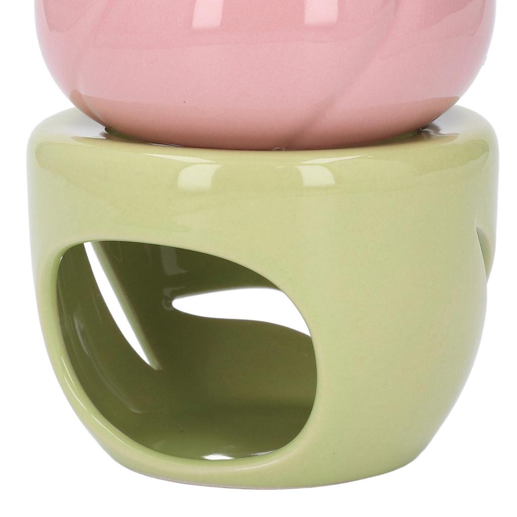 Pink Flower Shape Ceramic Aromatherapy Burner with Green Stand Tealight Candle Holder Essential Oil Burner