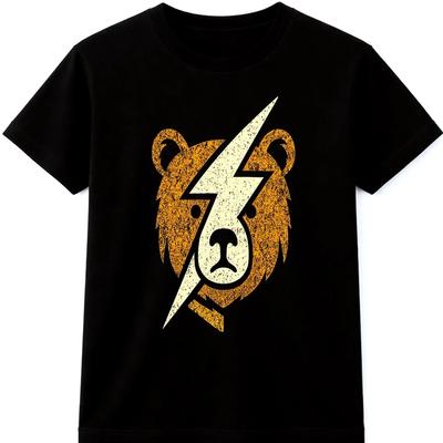 Bear T Shirt Lightning Bolt Graphic Tee Grizzly Animal Streetwear Nature Tee