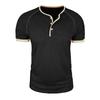 Men's Contrast Piping Raglan Henley T Shirt Placket Slub Cotton Short Sleeve Casual Summer Tee