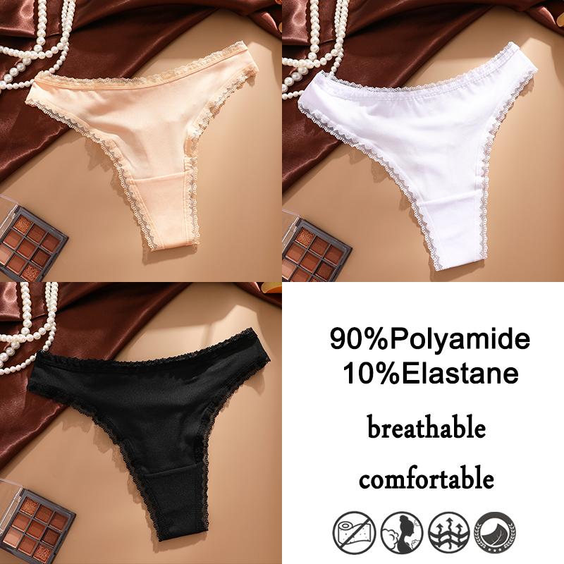 FINETOO 3Pcs Lace Panties Sexy G-String Women's Underwear T-Back Lingerie for Female Panties Underpants Briefs Thong Intimates