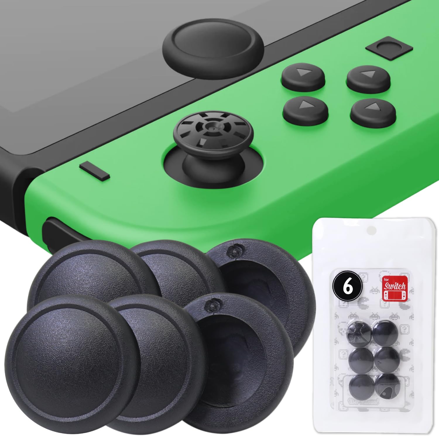 

Compatible with Switch Joystick Cover Hardened TPU Cap Repair Lost Damage Joy-con [Replacement] [Replacement] Joy-Con (6 pieces) (Black) чорний