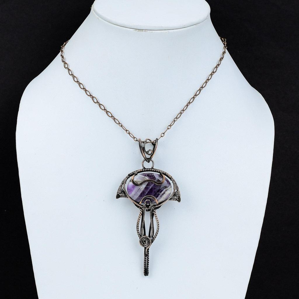 Chevron Amethyst Pendant Copper Wire Wrapped Pendant Gemstone Handmade Jewelry Women Pendant Designer Copper Jewelry Unique Pendant For Gift