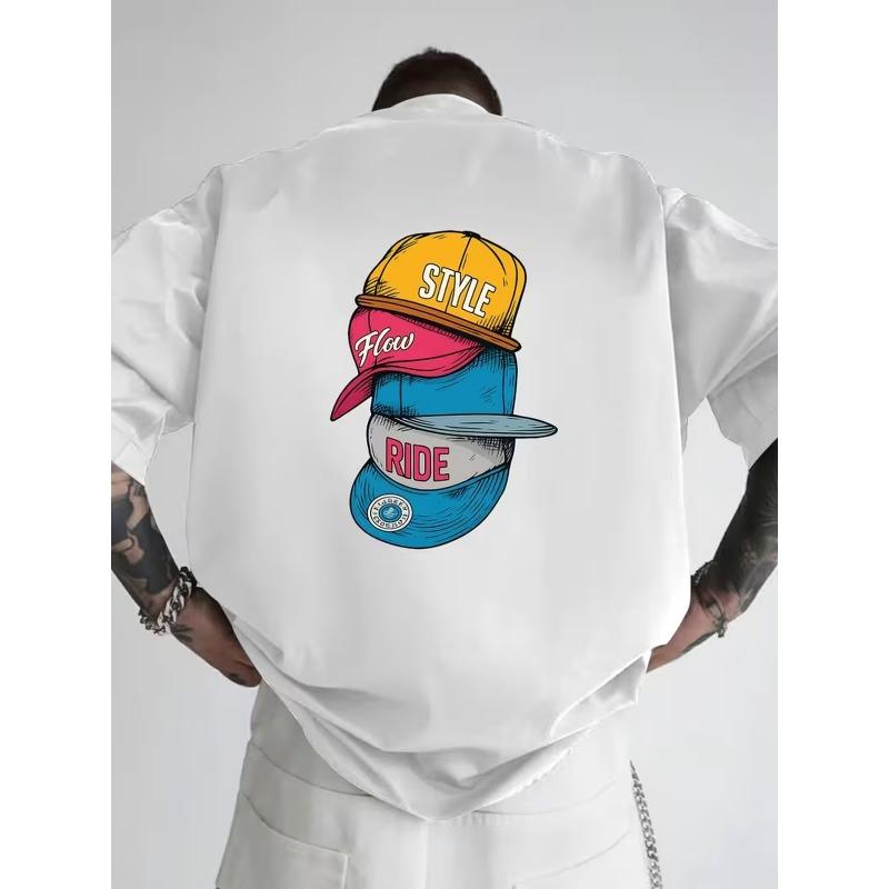 European Size Hip-Hop Style, Trendy Double-Sided Print Pattern Men'S Fashionable T-Shirt, Suitable for Home Casual Wear Or Outdoor Fitness Activities