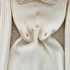 Frauen Kleine Duftende Revers Gestrickte Pullover Kleid Weibliche Herbst Winter Jumper Unten Kleider