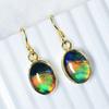 18K Gold Plated 27.75Ct Natural Multicolor Opal CERTIFIED Oval Gem Earring Pair MY. ER-46-NS