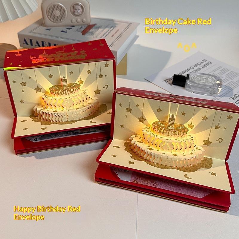 3D Up Birthday Red Envelope Greeting Card 6 Card Slots Foldable New Year'S Money Red Envelope Red Gold