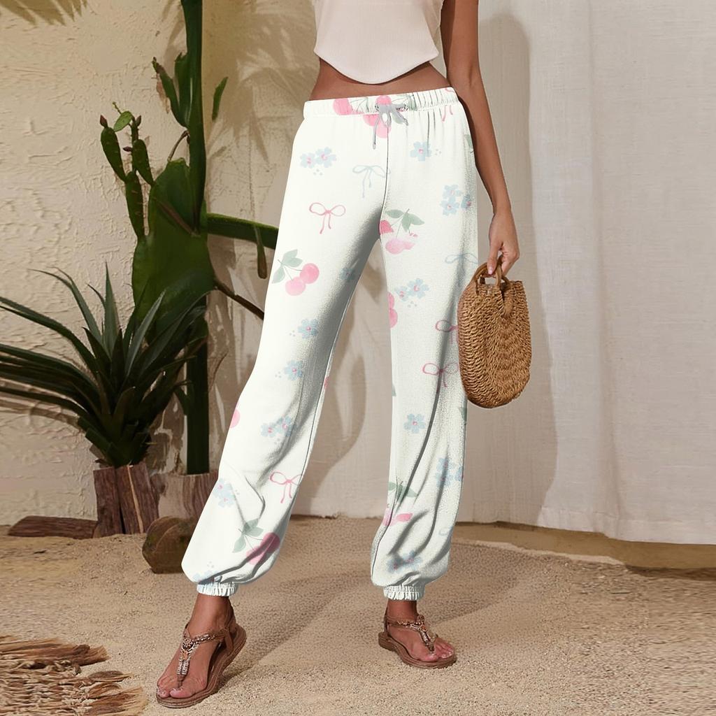 Women's Casual Printed Jogger Pants with Drawstring Elastic Waist Tapered Leg