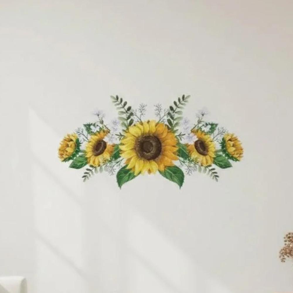 Pegatinas de Pared de Girasol 60cmx30cm Decoración para Habitación Infantil Flor Adhesiva para Dormitorio Decoración del Hogar Papel Pintado Adhesivo