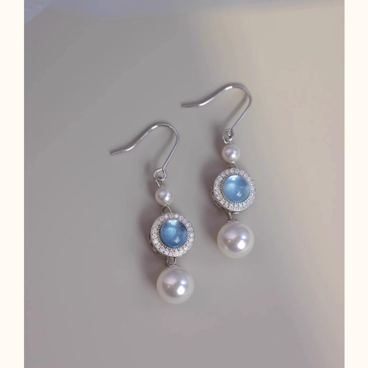 Double-Layer S925 Silver Mermaid Tears Aquamarine Strong Light Round Bead Necklace Femininity Necklace 925 silver