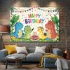 Vibrant Cartoon Dinosaur Birthday Backdrop Kids Dino Party Scene Photography Background Cloth