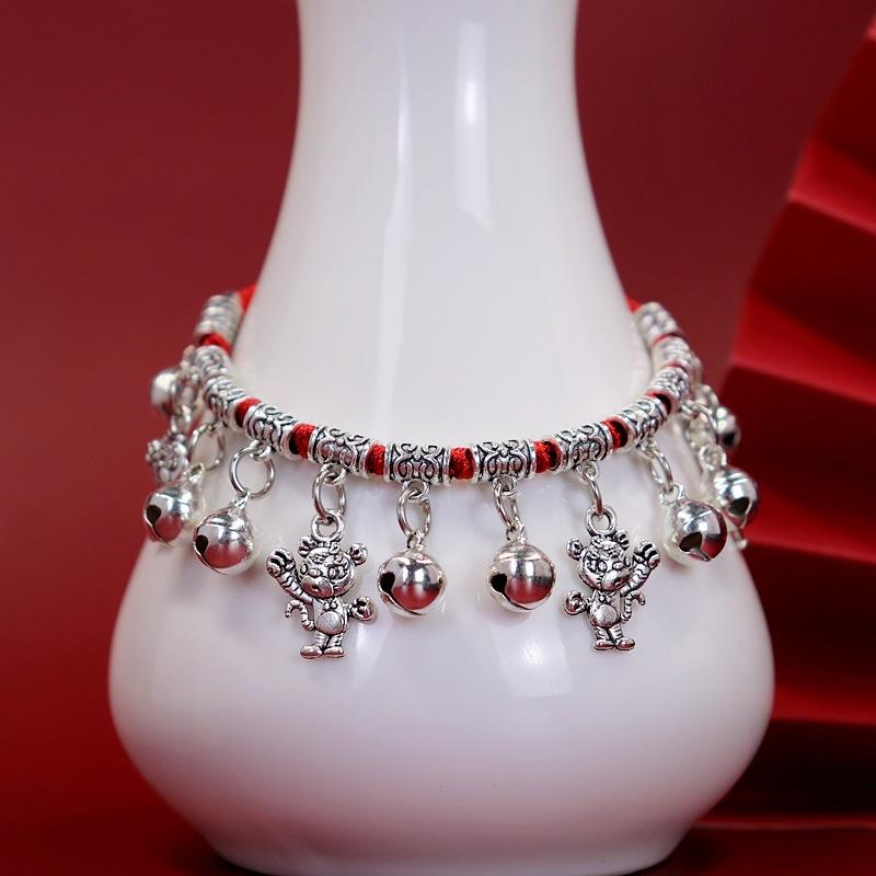 Twelve Zodiac Red String Bracelet with Bell Weaving Hand Chain for Both Men and Women Retro Hand Chain