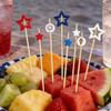 100 Stück Bambus-Zahnstocher, Rot Weiß Blau Stern Cocktail-Spieße, 4,7 Zoll Vorspeisen-Spieße für Burger Sandwiches Charcuterie Obst-Snacks, Patriotisch