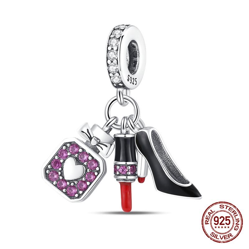 Authentic Original 100% Copper Metal High Heels Wine Glass Lipstick Charm Bead Components Compatible With Women Bracelets Do It Yourself High Quality