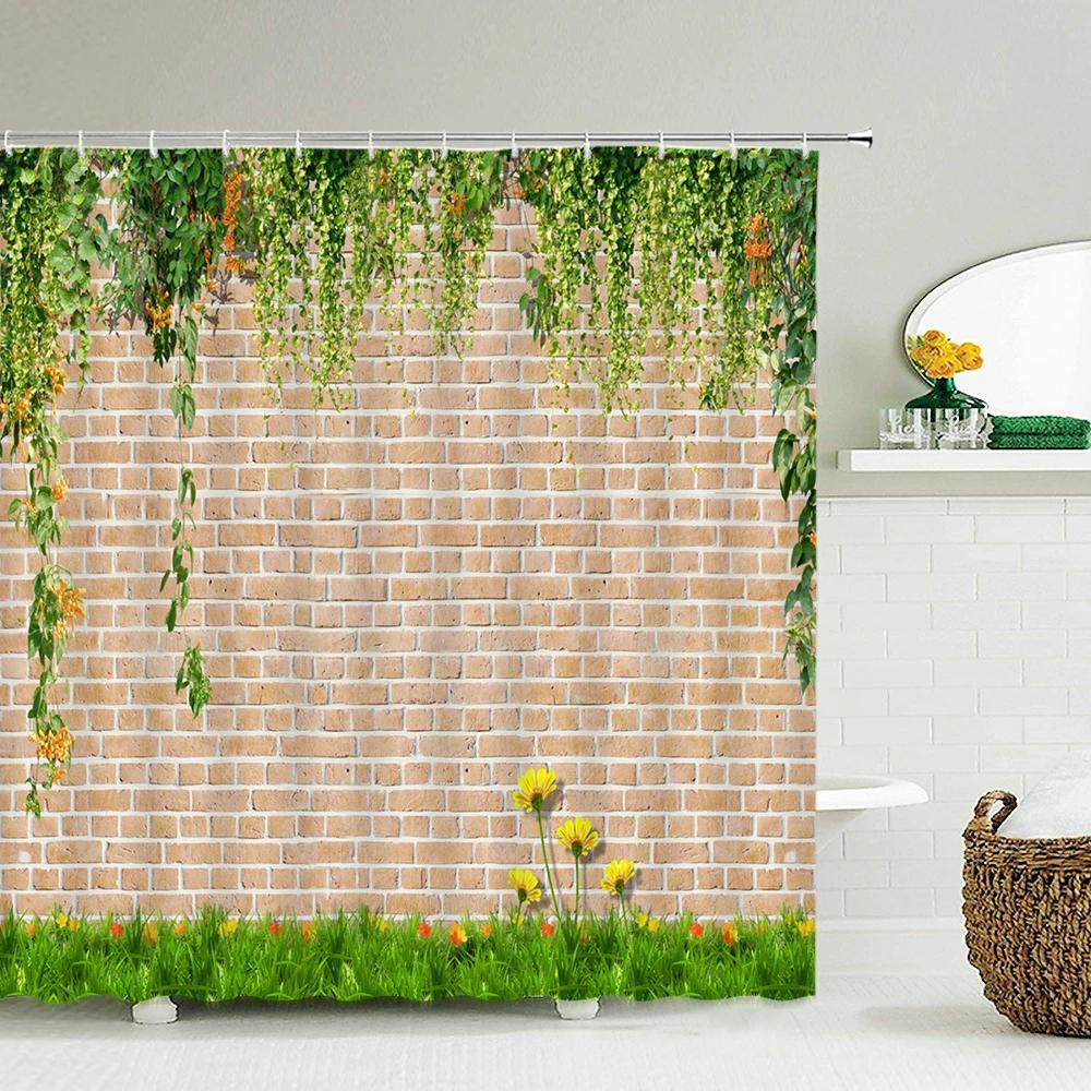 3D Wodoodporna Tkanina Poliestrowa Zasłona Prysznicowa Patio Ściana Kwiatowa Krajobraz Zasłony Łazienkowe z Haczykami Dekor Wanny Ekran