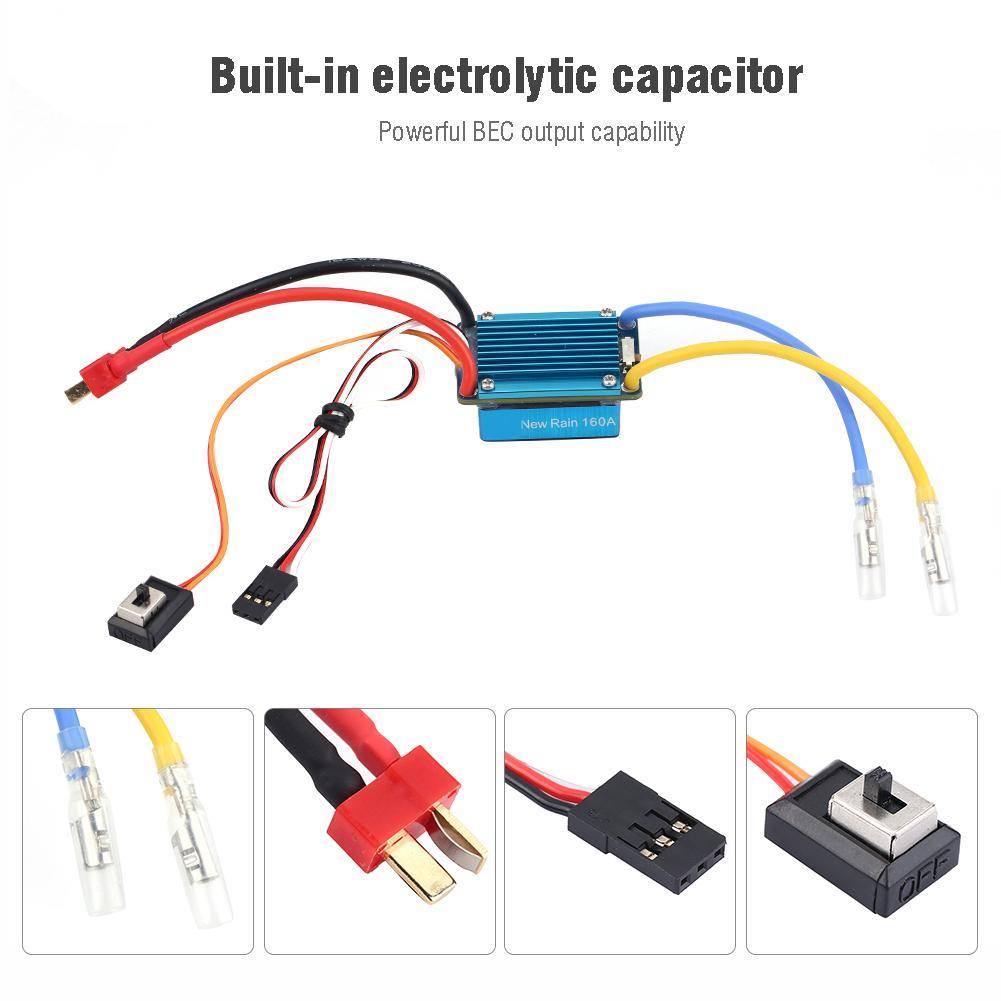 3S 160A Waterproof Brushed ESC With 5V 1A BEC T Plug For 1 12 (Or Lager) RC Car