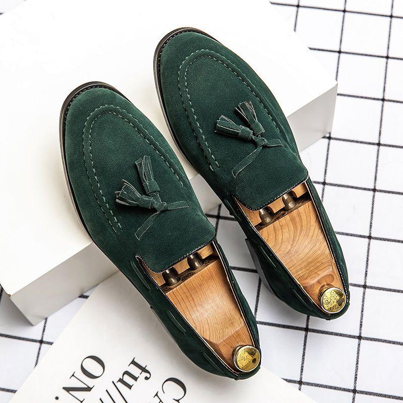 Soft Loafers Black Flat Men's Leather Shoes with Tassels Suede Male Casual Shoe Moccasin Pointed Toe Common Low Price Adults Pu