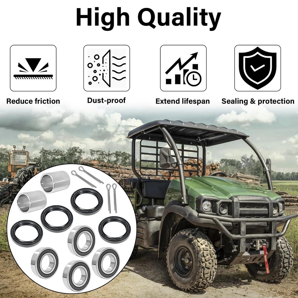 Front Axle Wheel Bearings & Seal Kit Compatible with Mule 2510 3000 3010 4000 4010, Included Spacers Collar & Pin Cotter Kit Replace for 92045-3707