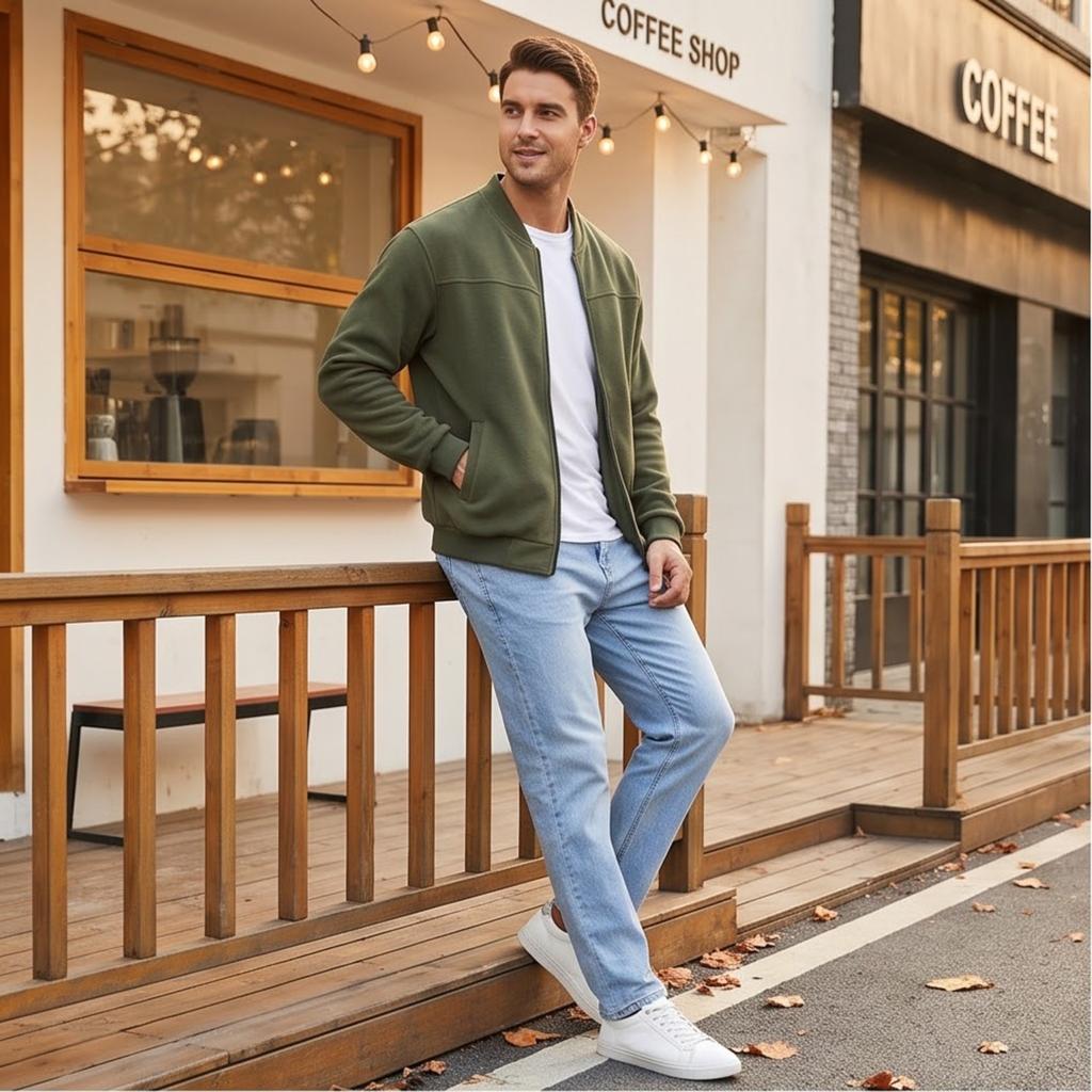 Men's Color Lined Zip Up Jacket Casual Long Sleeve Cardigan Coat