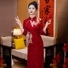 Phoenix Embroidery Red National Style New Chinese Long Sleeve Improved Cheongsam Women's Premium Bridal Toast Engagement Dress