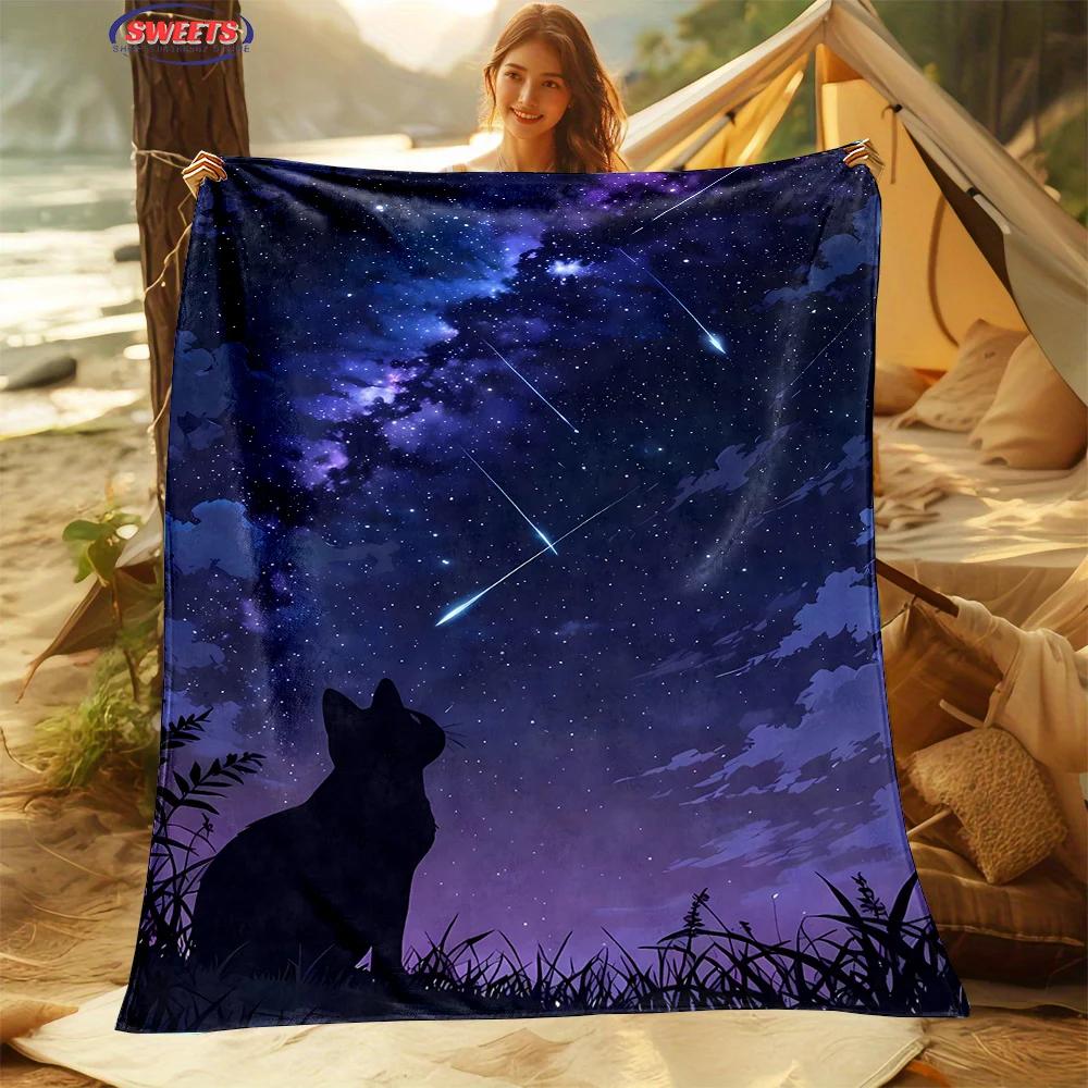 Comfortable and Soft Starry Sky Theme Blanket, Add Beauty To The Home, All Seasons, Home Office Can Be Used, Nap Camping Blanket