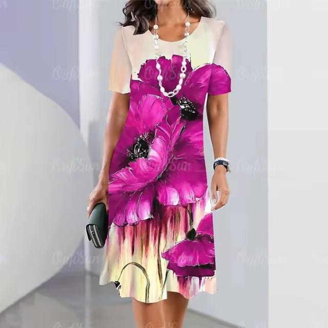 Rochie Midi Elegantă de Damă cu Mânecă Scurtă, Modă, Imprimeu 3D, Mărimi Mari, Îmbrăcăminte de Plajă