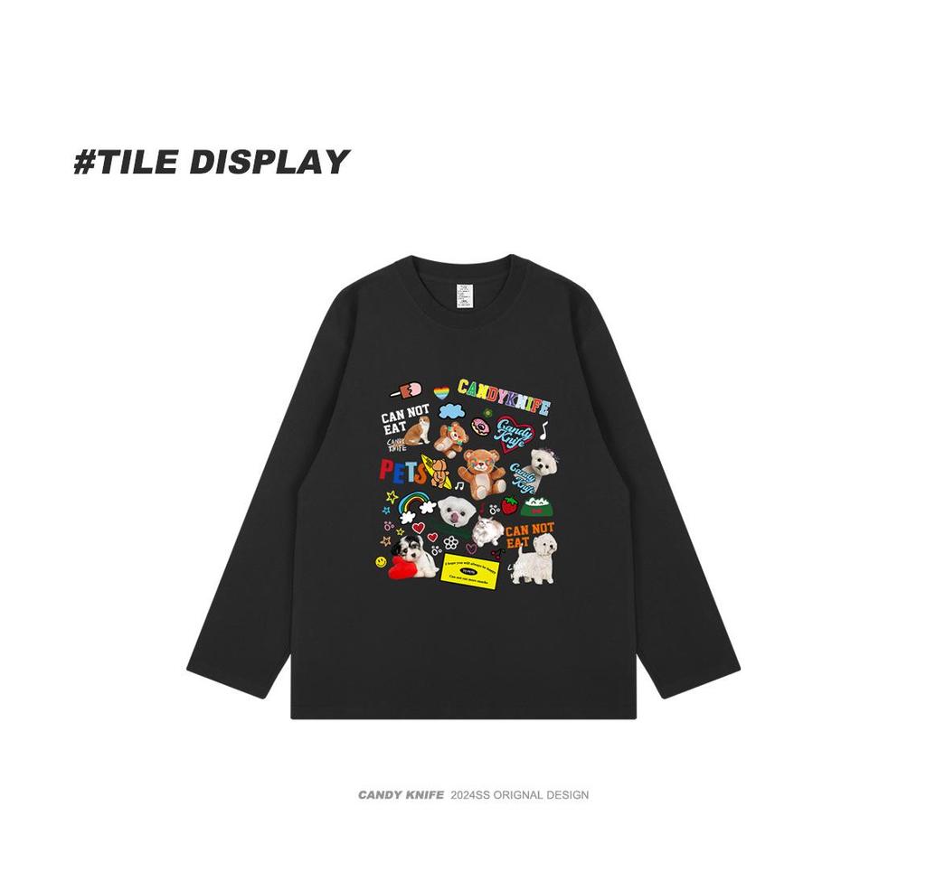 Trendy Cartoon Print Japanese Bestie Long Sleeve Loose Autumn T-Shirt
