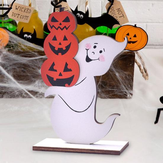 Halloween Wooden Ghost Sign Cute Ghost Witch Pumpkin Tiered Tray Decoration for Home Shelf Mantel Tabletop Windowsill Decor