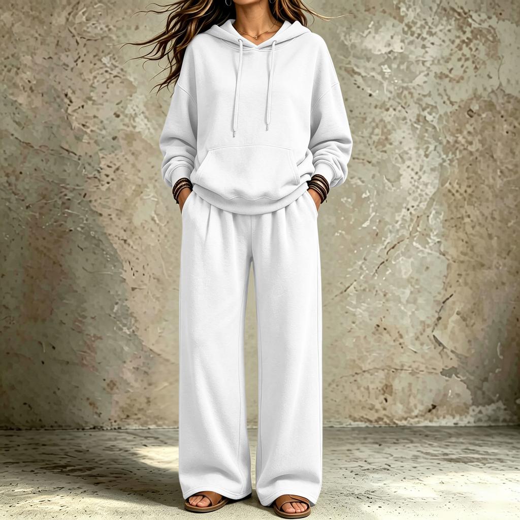 Women's Casual Comfortable Hooded Sweatshirt and Pants Set with Pockets for Fall Winter