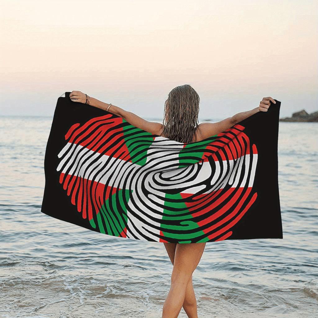 Basque Flag Fingerprint Beach Towel Single Sided 2D Soft Absorbent Microfiber Towel For Pool Beach Swimming Trending Unique Gift