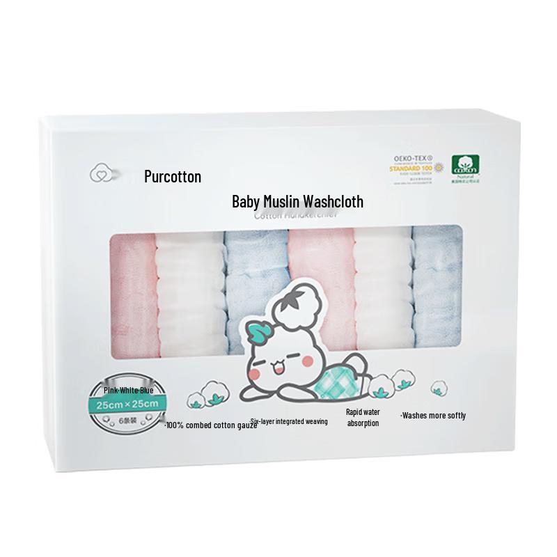 Purcotton Baby Muslin Handkerchiefs 6-Pack