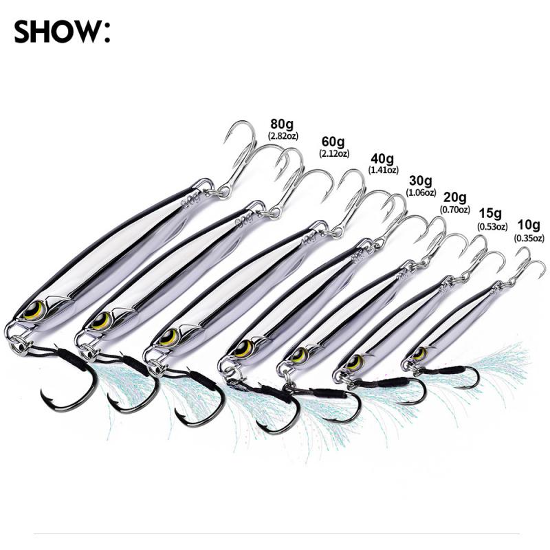 Lure Bait Sinking Long Casting Jig with Feather Treble Hook Metal Spinner Quick Draw Special for Mackerel Bass Whitebait Fake Ba