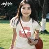 MJ STYLE Women's White JWS Sofa Cat Graphic T-shirt