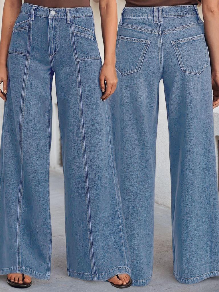 New Women's Fashionable Wide-Leg Stretchy Denim Jeans - Comfortable, Stylish, High-Quality Casual Pants