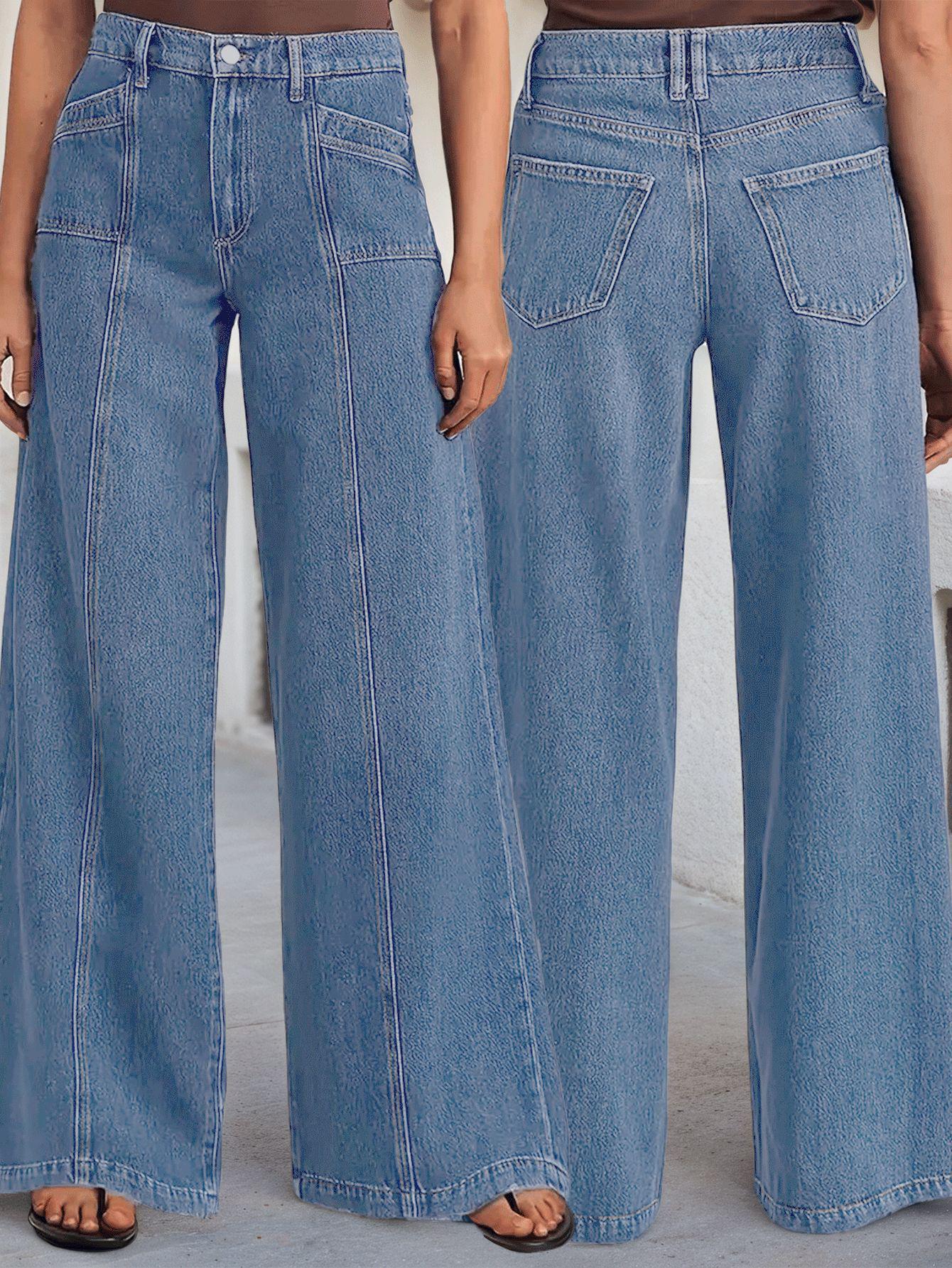 Новые Модные Женские Эластичные Джинсы Широкие - Удобные, Стильные, Высококачественные Повседневные Брюки L