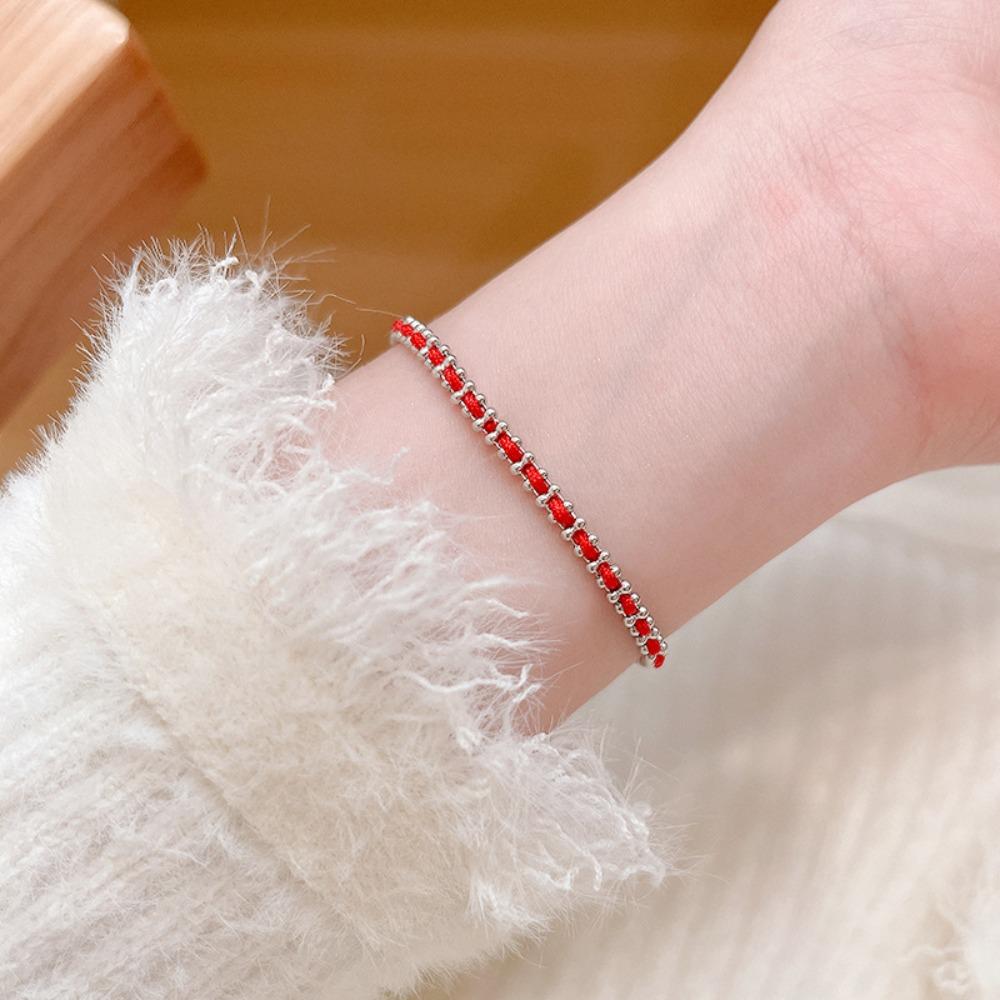 

Decorative Red Thread Weaving Bracelet Bring Lucky Versatile Red Hand Rope Braided Rope Bracelet Multicolor Round Beads Bracelet