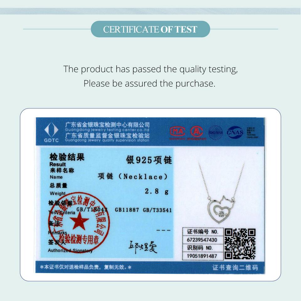 WOSTU Lovely Cat Heart Chain Necklace For Women 925 Sterling Silver Shiny Zircon Kitty Links Girl Jewelry Birthday Party Gift