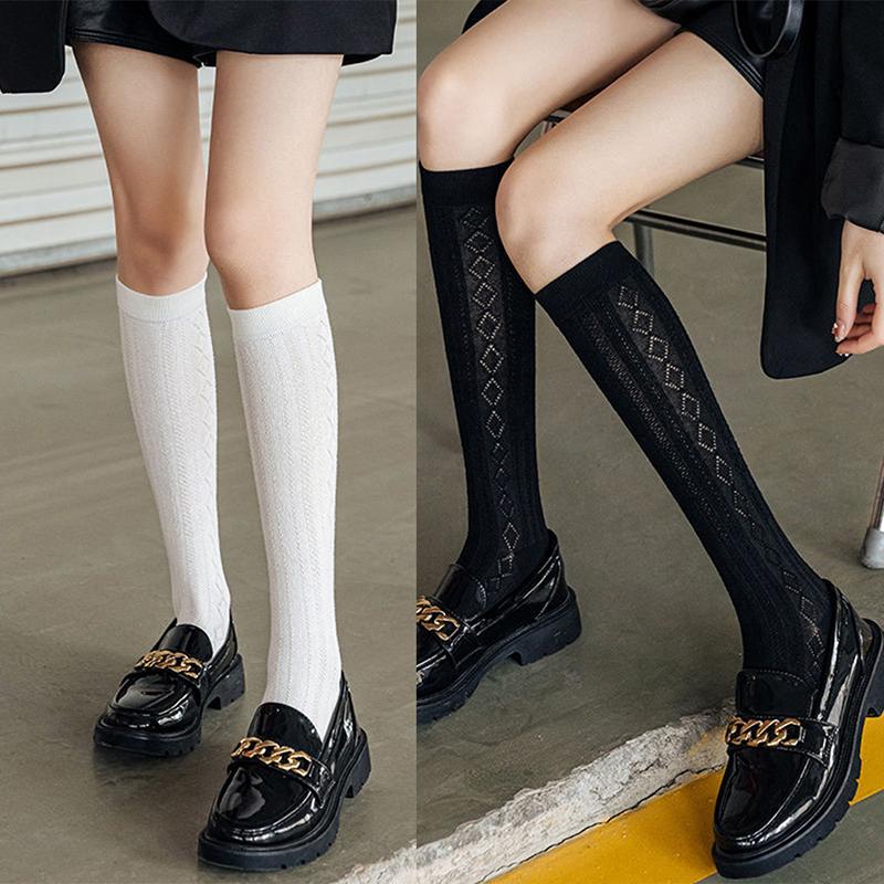 Japan Style Stockings Long Socks Solid Black White Woman Socks Jk Costumes