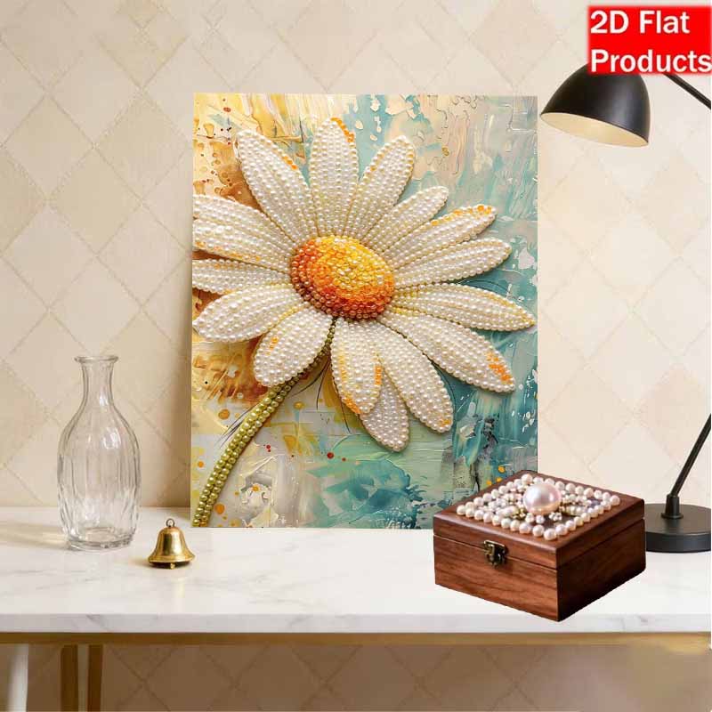 DIY Frameless Pearl Painting Kit Daisy Flower Floral Art 3D Shiny Bead Canvas Relaxing Craft for Home Wall Decor Birthday Gift Ideas