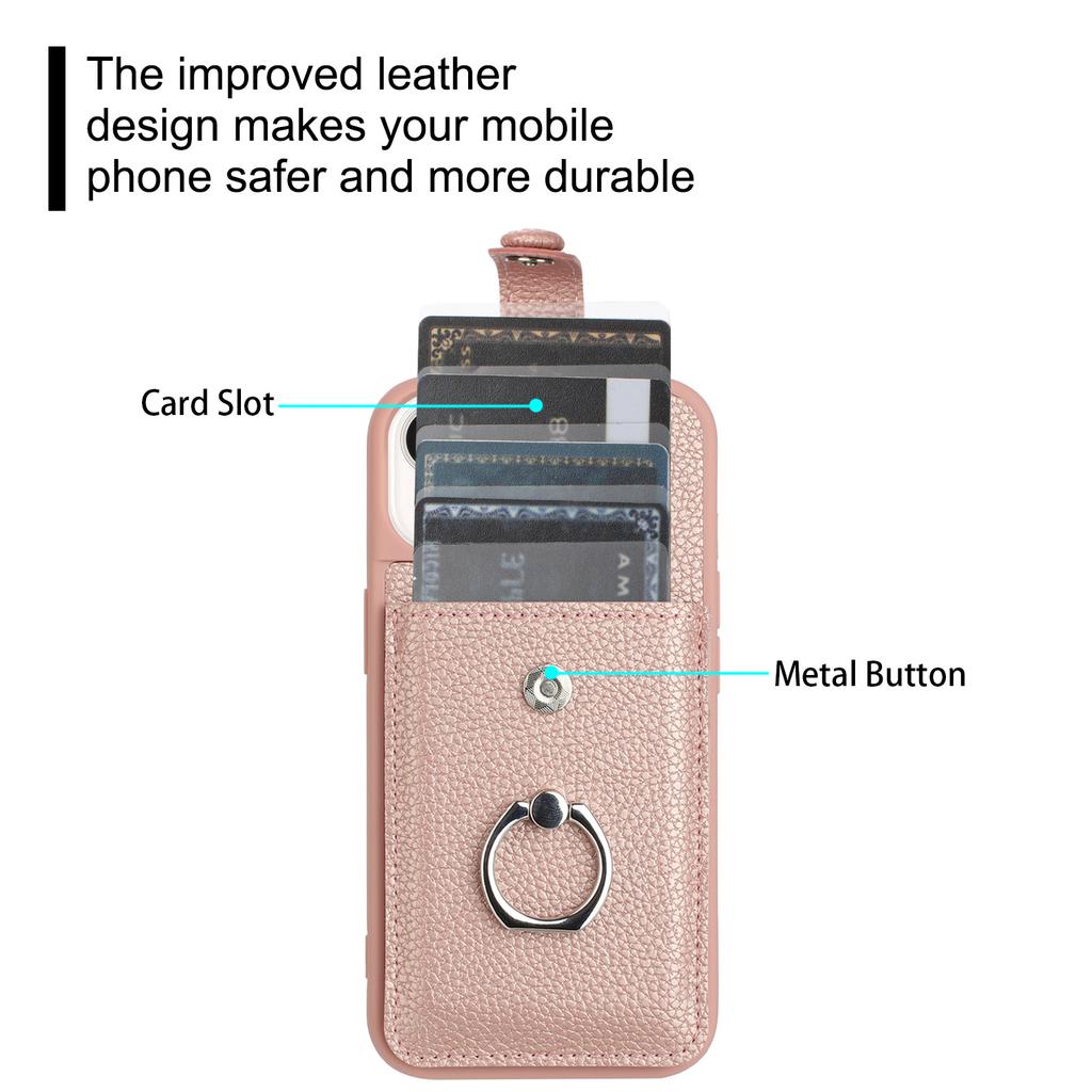 For iPhone 14/13 Case Drawing Type Card Slots Litchi Texture Leather Back Cover with Ring Kickstand