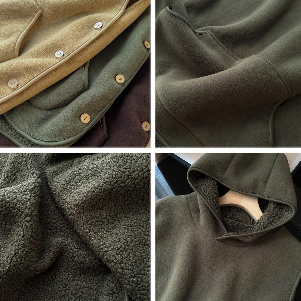 Lady Thermal Vest Women Side Button Closure Fleece Hooded Vest Solid Color Front Pocket Casual Top For Fall Winter