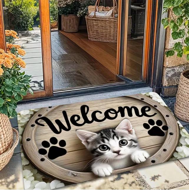 Cute Cartoon Dog and Cat Paw Printsentrance Mats for Summer Home Decoration Front Door Welcome Mat Seasonal Cheerful Decoration
