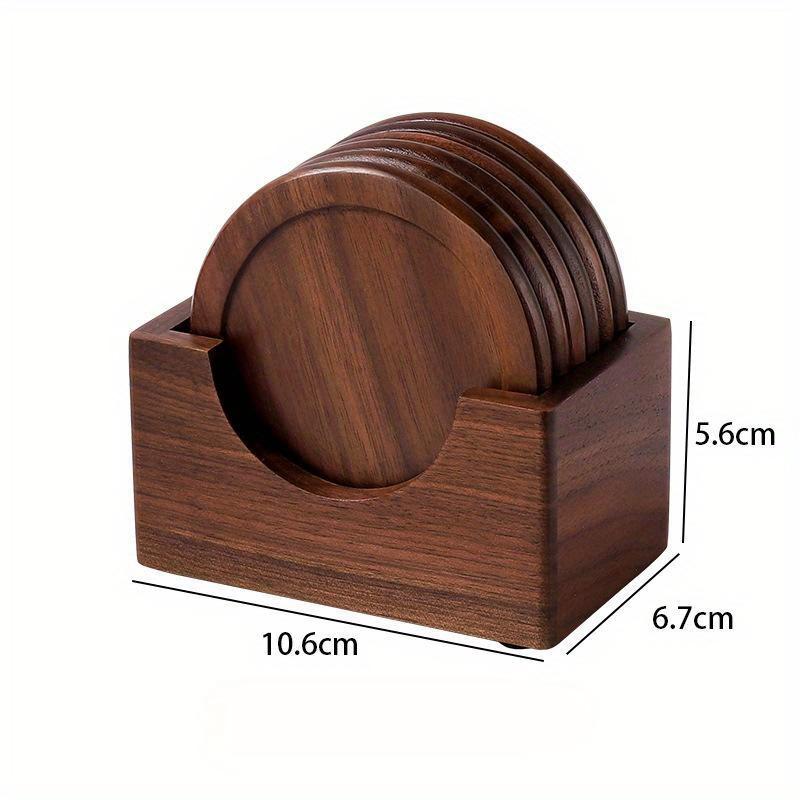 6pcs/set Walnut Wood Coasters Placemats Decorative Round Insulated Beverage Coasters Home Decor Wooden Insulation Pad