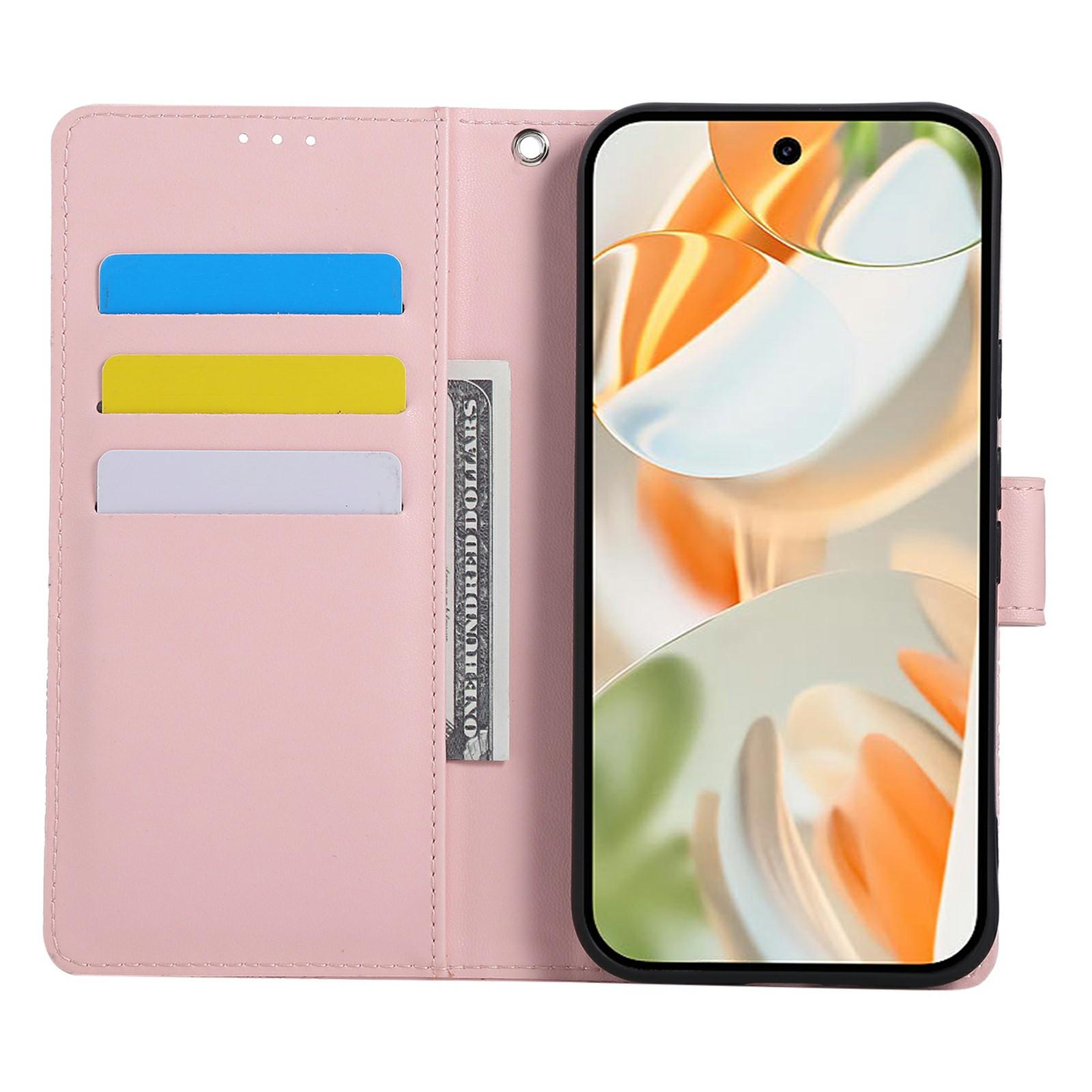 

For Google Pixel 9a Case Rose Flower PU Leather Wallet Phone Cover with 3 Card Slots Blue