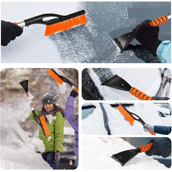 27" Car Snow Brush And Ice Scrapers For Car Windshield, 2-In-1 Detachable Ice Scraper And Brush For Car With Ergonomic Foam Handle, Suitable For