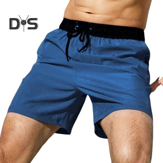 

Мужские летние шорты с эластичной талией, регулируемые, с завязками, пляжные шорты с карманами, двухслойные, для работы, спортзала, спортивные шорты L синий