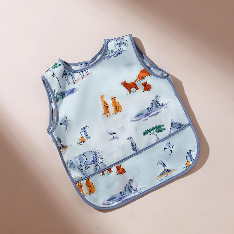 

Boys Girls Burp Clothes Waterproof Eating Infant Toddler Baby Cartoon Sleeveless Art Apron Animal Smock Soft Baby Apron L синій