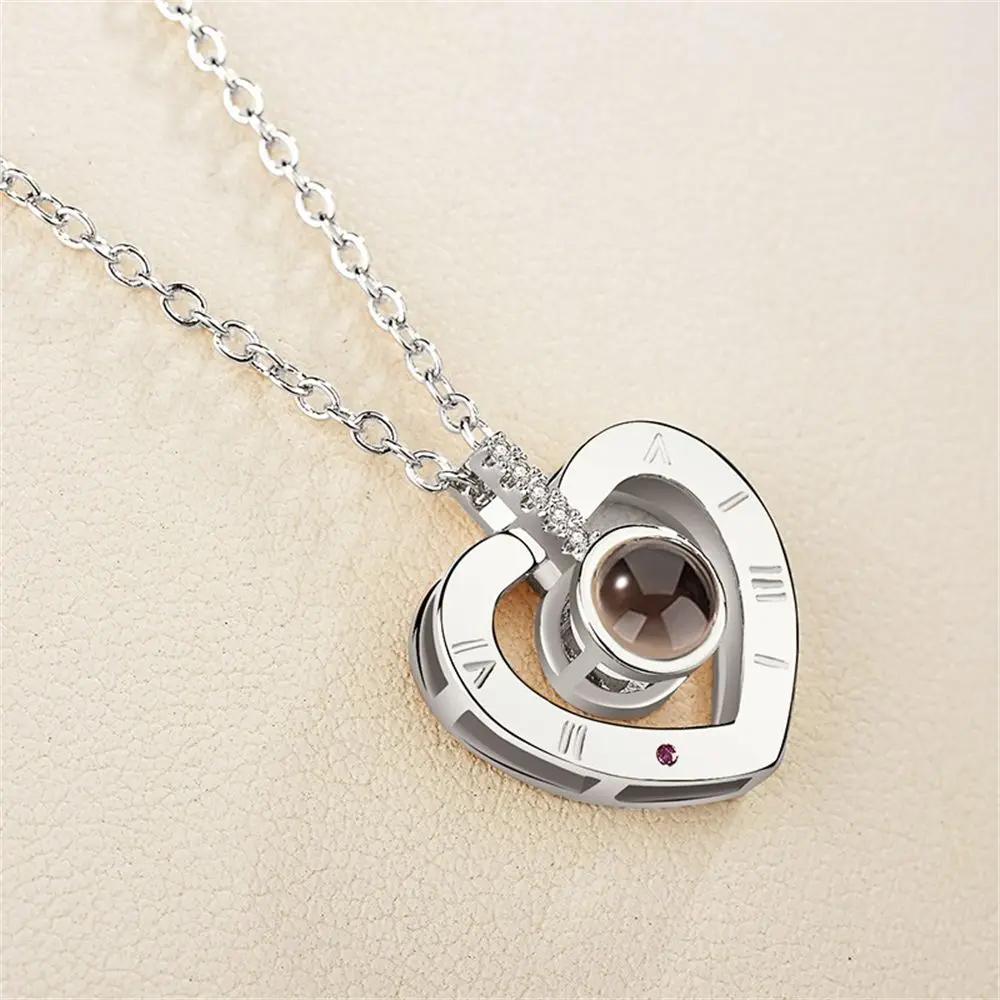 1PC Fashion Love Heart Letter Crystal Necklace 100 Languages I Love You Projection Pendant Necklace Women Jewelry Friends Gifts