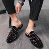 Fashion Men Half Loafers Genuine Leather Rivet Slippers Breathable Man Outdoor Mules Lightweight Drag Shoes Buckle Casual Shoes